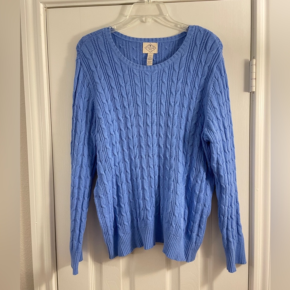 St. John’s Bay Petites Light Blue Woven Scoop Neck Cable Knit Sweater Size XXL